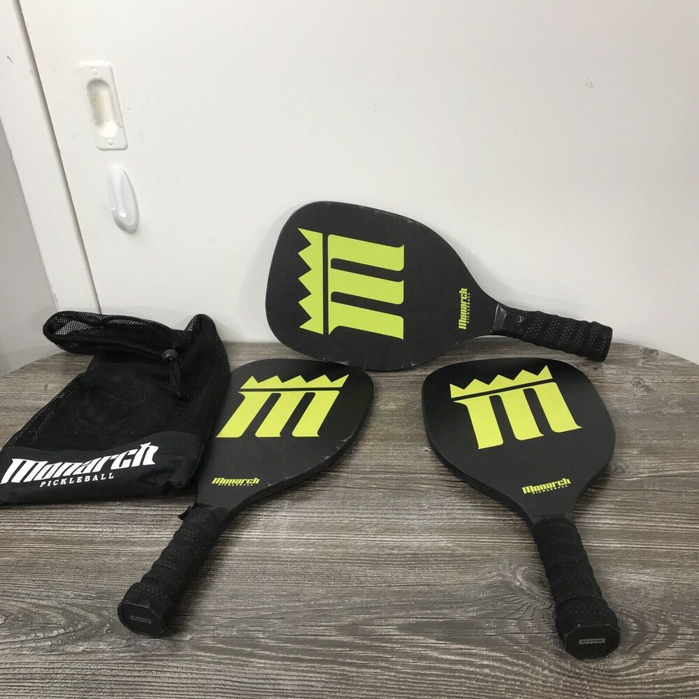 Monarch Pickleball Black Yellow/Green Paddles With Mesh Bag Set of 3